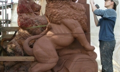 Carving statue - copying model behind