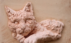 Relief cat sculpture - wall hung